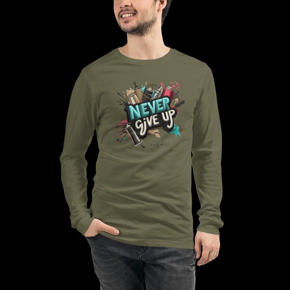 Inspire with Style: Graffiti-Designed Long Sleeve Tee - 'Never Give Up On It - Picture 1 of 1